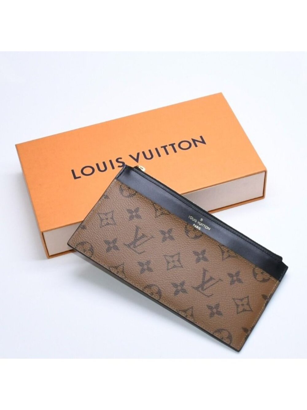 Louis Vuitton Slim Purse Wallet Brown Black Monogram Reverse Gold